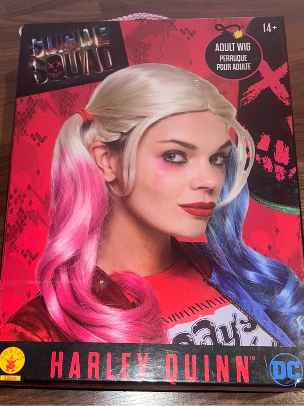 Harley Quinn Adult Wig — Blonde with Red & Blue Tips